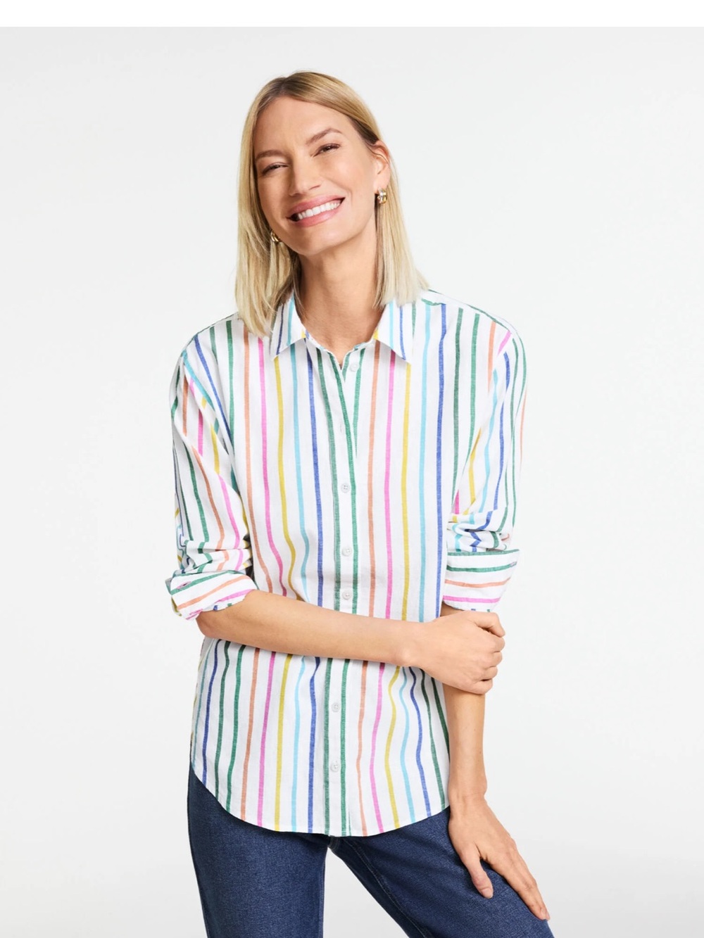 Talbots Plus LINEN EVERYDAY RELAXED SHIRT HARMONIOUS STRIPE 2X Cotton Buttondown